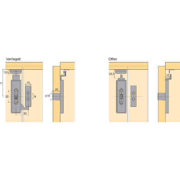 Hettich Prestige 2000 Zylinder-Doppeltürschloss Z23 Dornmaß 15 L20 vernickelt