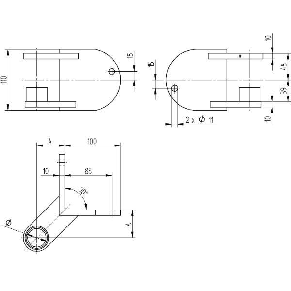 croso Außen/Eckrohrhalter für Rohr ø 42,4 mm, Edelstahl geschliffen V2A