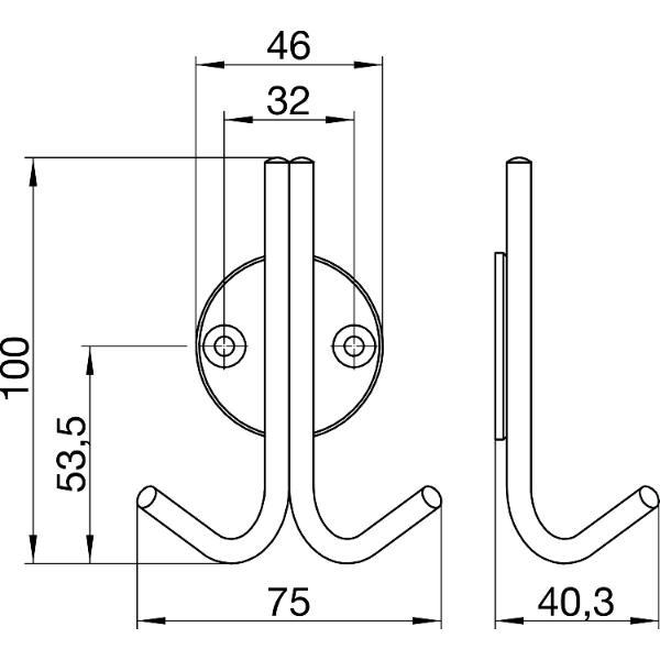 SIRO Mantelhaken KabaHöhe mit Platte ø 46mm Höhe 101mm T 39mm Edelstahl gebürstet