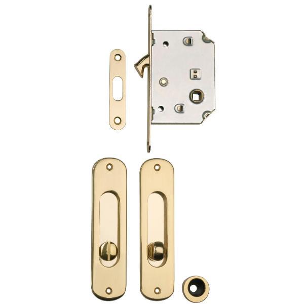 Marchesi Schiebetürschloss- u. Griffset DM 50 Nuß 8mm Messing poliert