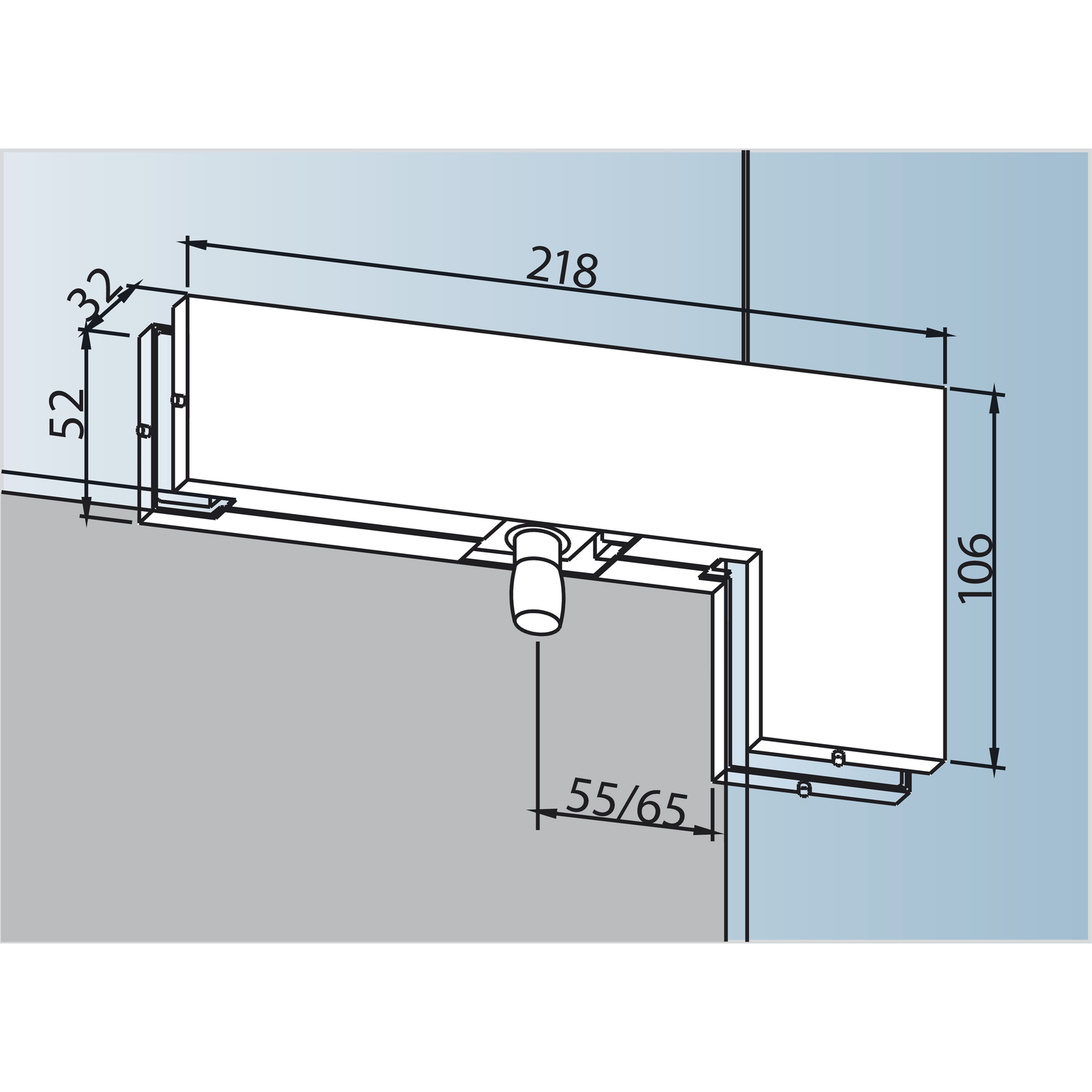 DORMA-Glas Winkeloberlichtbeschlag PT 40 mit Zapfen ø 15 mm, 10 mm, Edelstahl (03.140)
