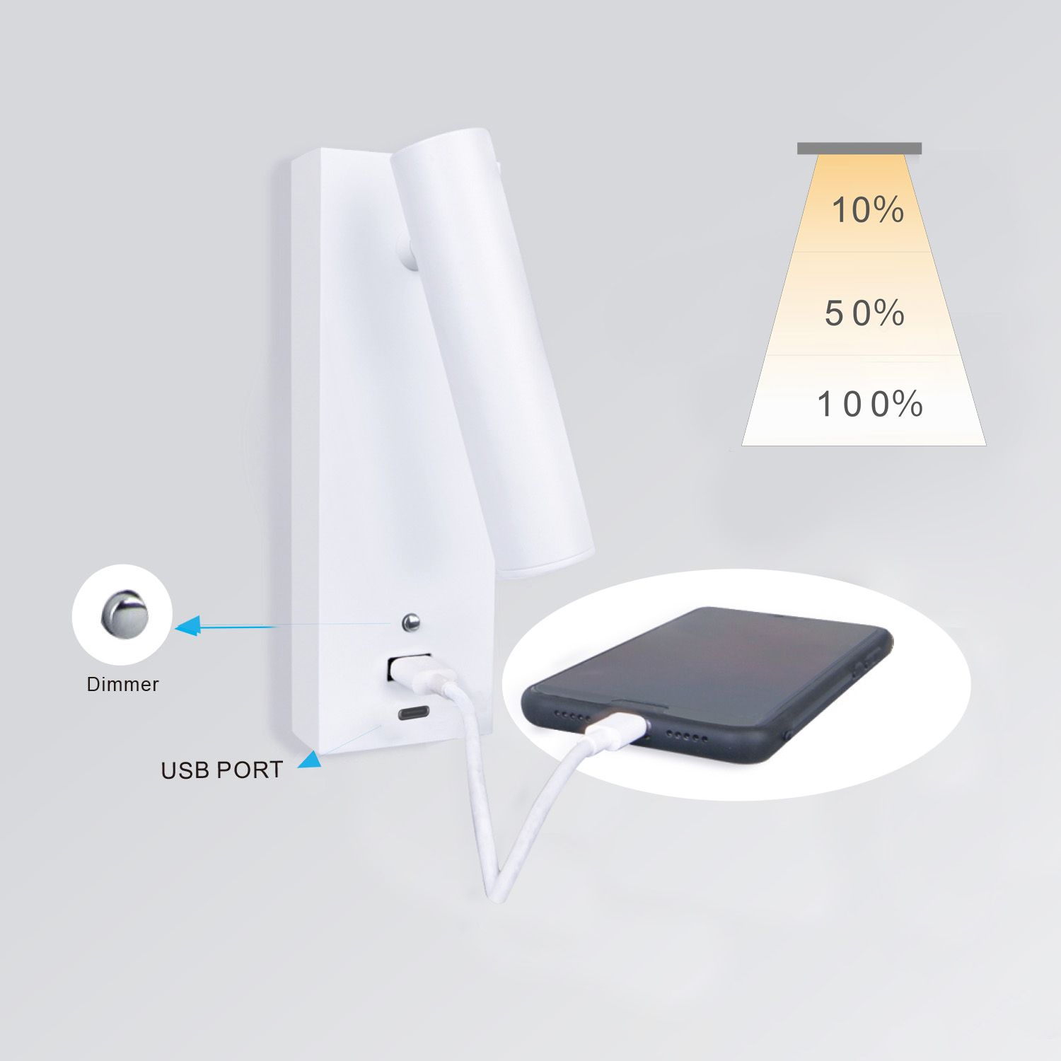 ISOLED LED Leseleuchte 3W weiß mit USB-A und USB-C Ladebuchse warmweiß 3 Stufen dimmbar