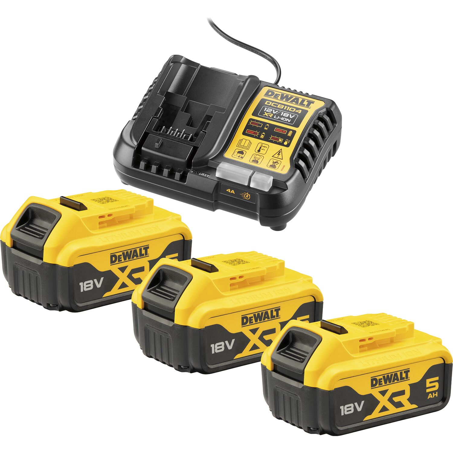 DeWalt Akku-Starterkit-Set DCB1104P3-QW 18 Volt/ 3 Stück 5Ah Akkus und Ladegerät