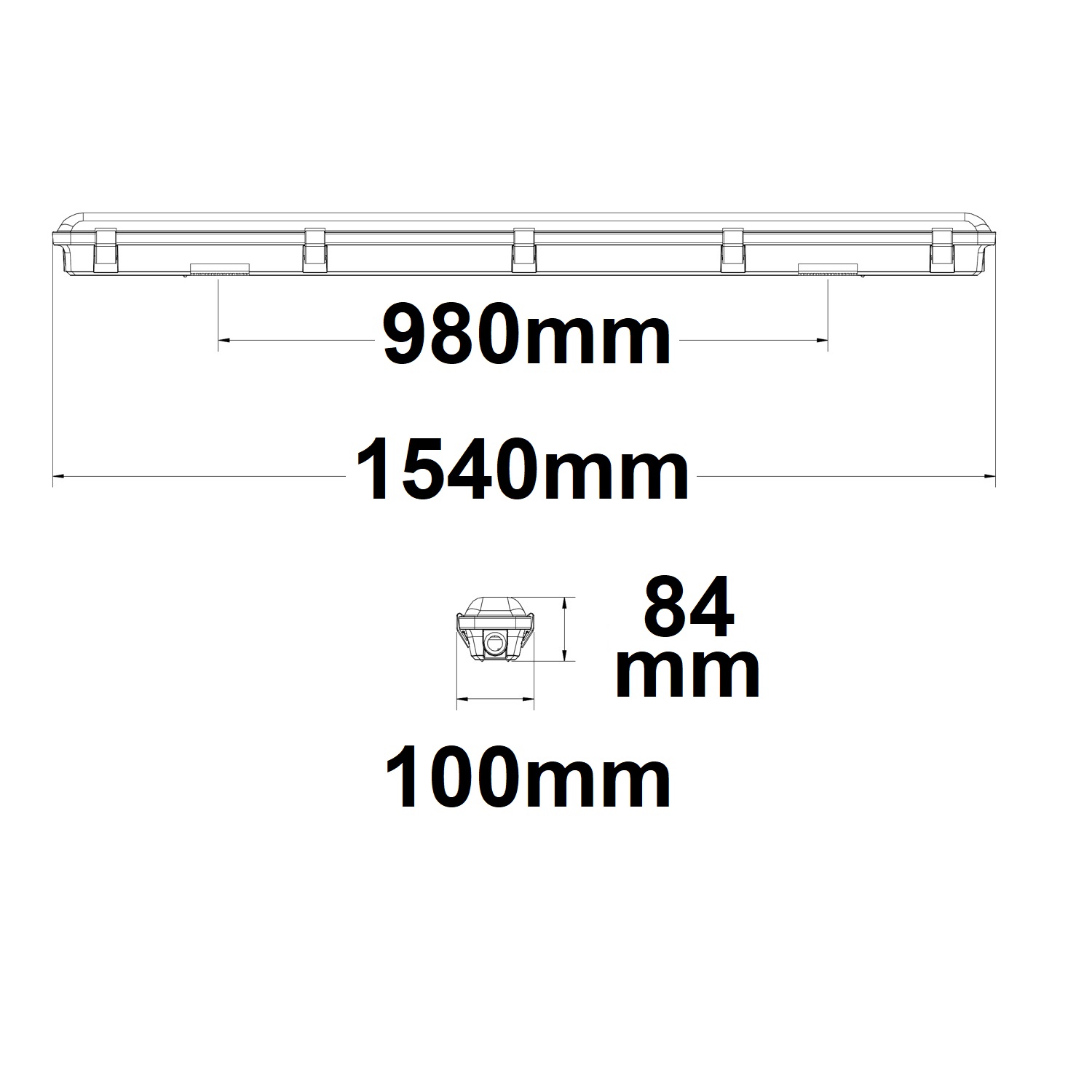 ISOLED LED Wannenleuchte 150cm IP65 PowerSwitch 33-60W 6000K