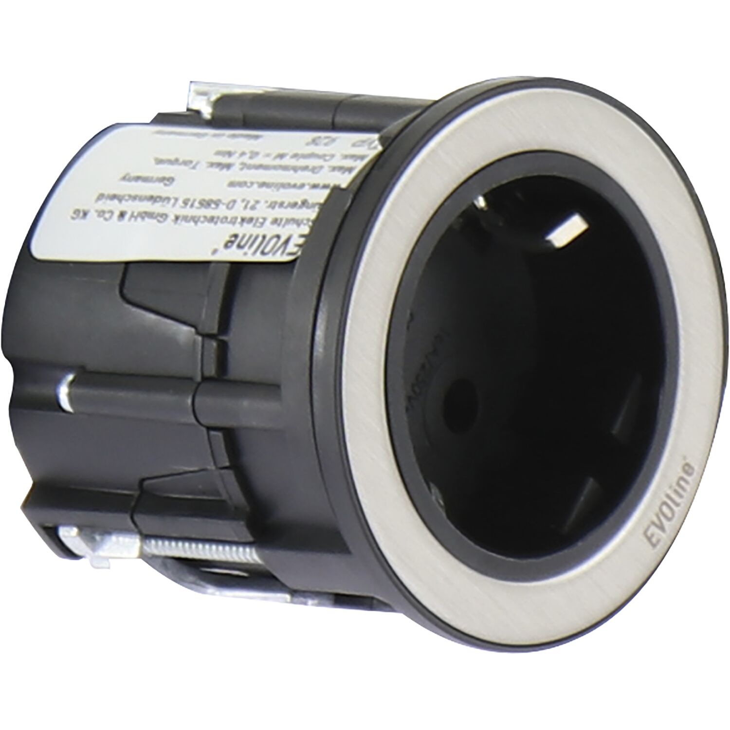 EVOline One Steckdose mit Abdeckring schwarz/Edelstahl