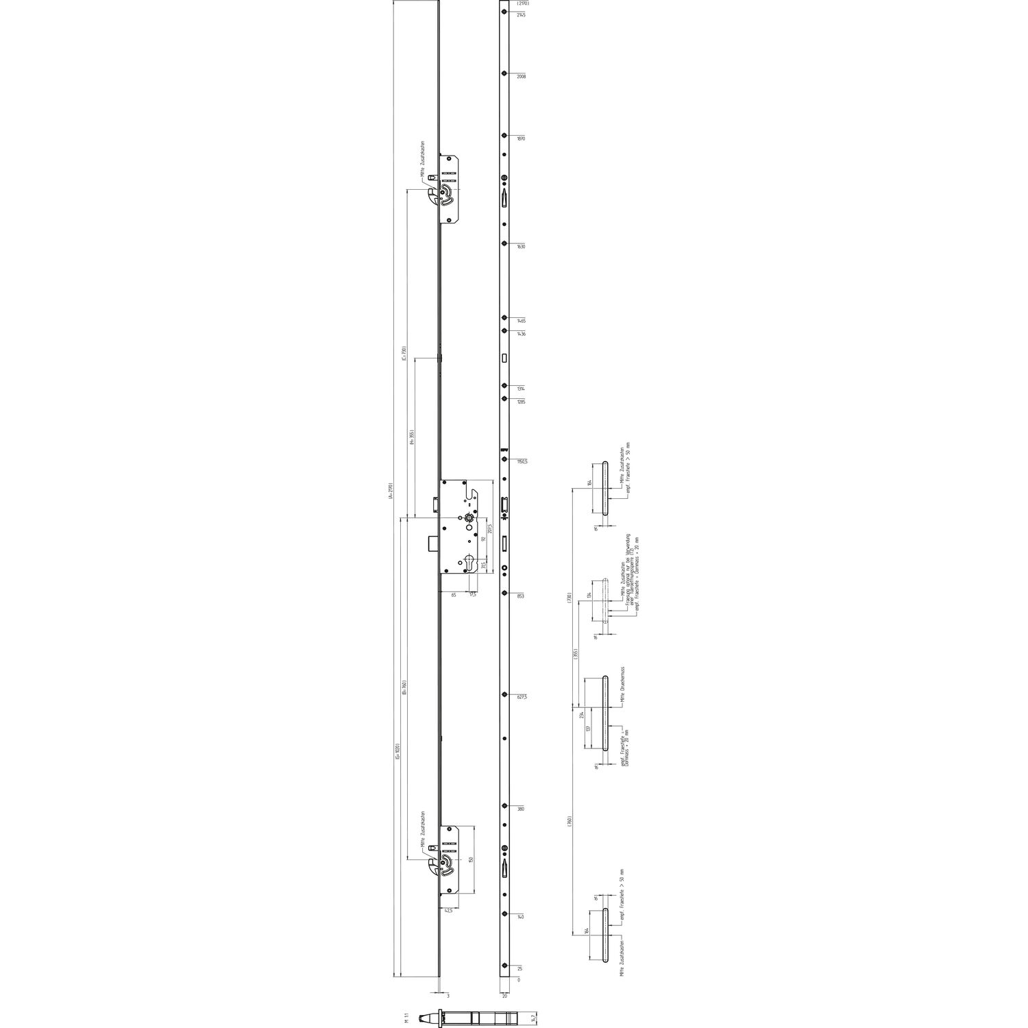 KFV MFV-Schloss BS 2600 DIN, DM 65, Stulp 20 mm eckig, silber verzinkt