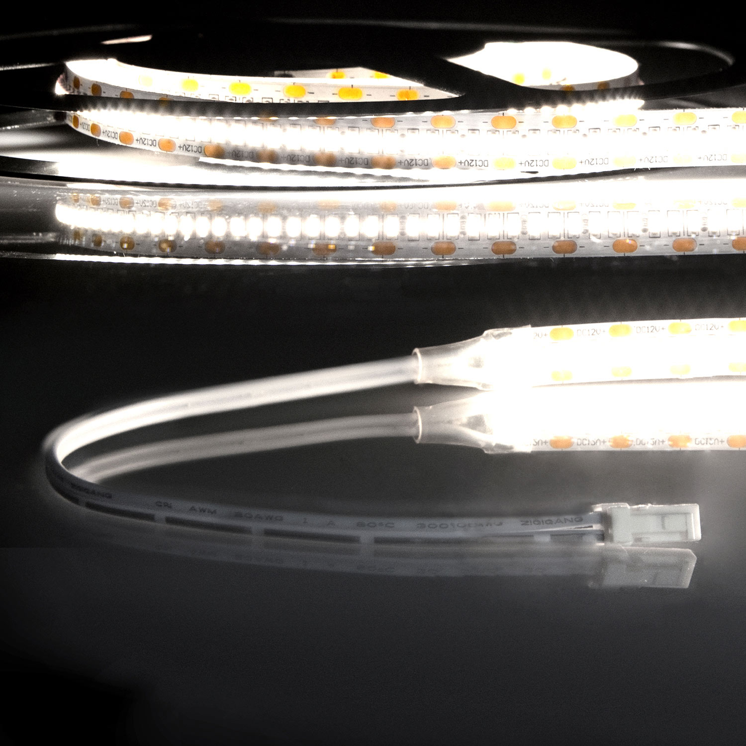 ISOLED LED CRI940 MiniAMP Flexband 12V DC 12W IP20 4000K 120cm beids. 30cm Kabel + maleAMP 300 LED/m