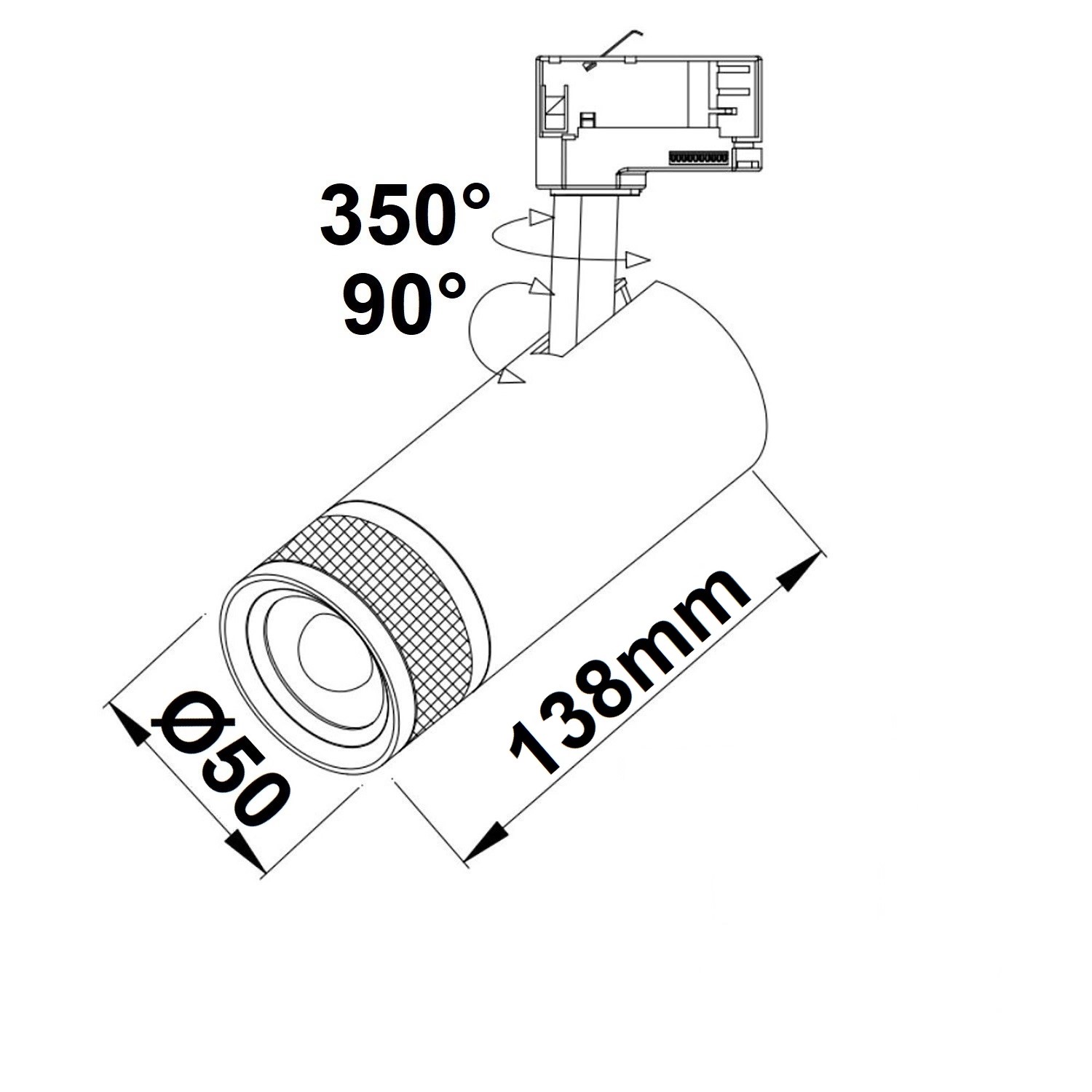ISOLED 3-Phasen Schienen-Strahler fokussierbar 8W 20°-55° schwarz matt 3000K dimmbar
