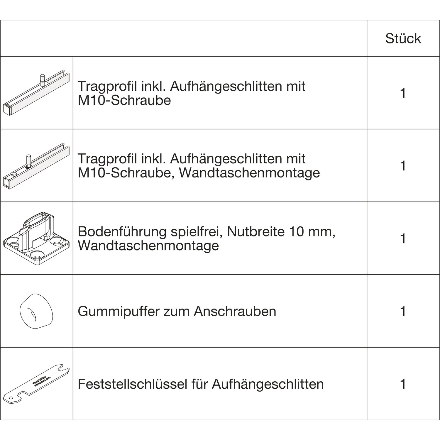 HAWA Junior 100/B-Pocket Grundbeschlagset Holz ohne Laufwerk (30154)