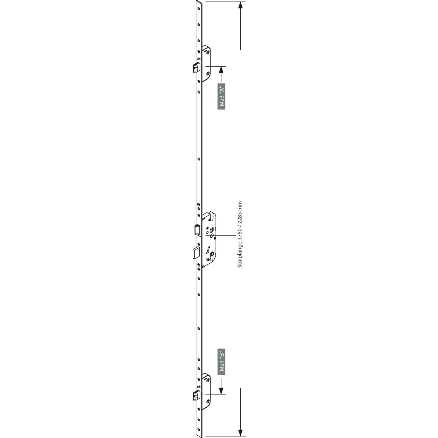 GU MFV-Schloss Secury Automatic DIN, DM 45,Stulp 1750 x 24 x 2,5mm eckig, silber