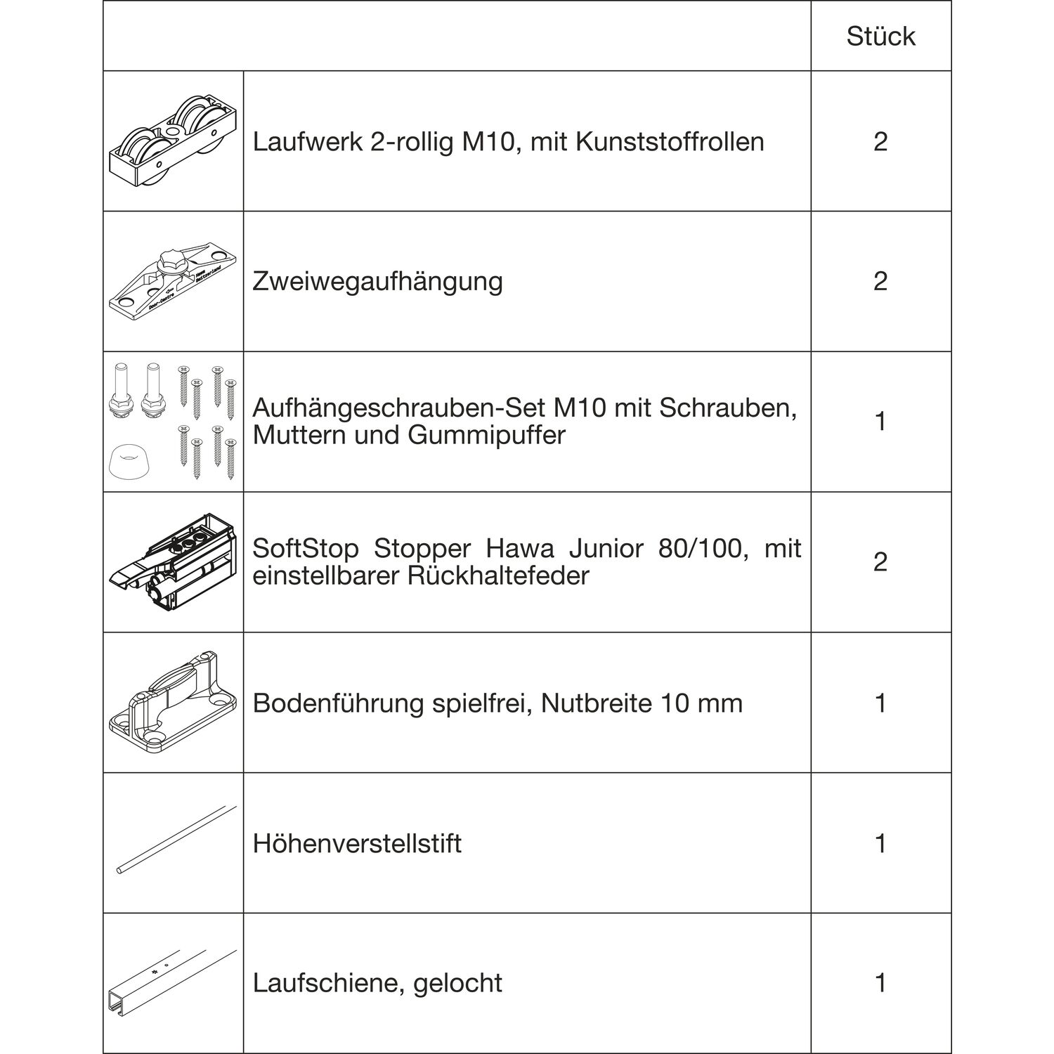 HAWA Junior 100/Z Beschlagset Holz SoftStop Laufschiene L=2500 mm silber