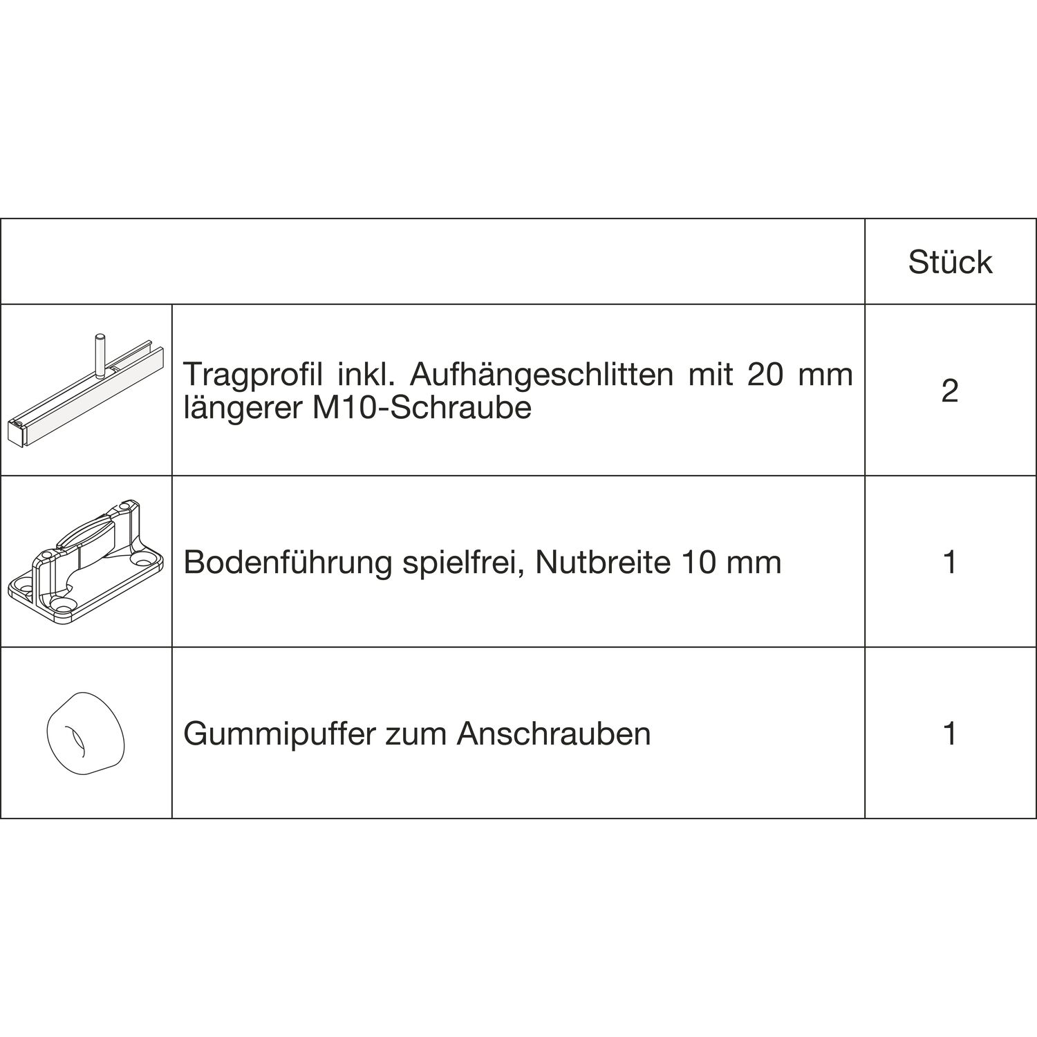 HAWA Junior 100/B Grundbeschlagset Holz ohne Laufwerk Tragschraube 20 mm länger