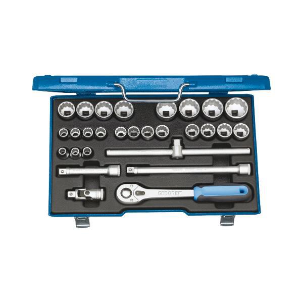 Gedore Steckschlüssel-Satz D 19 VMU-10 1/2"vierkant mit Umschaltknarre 28-teilig