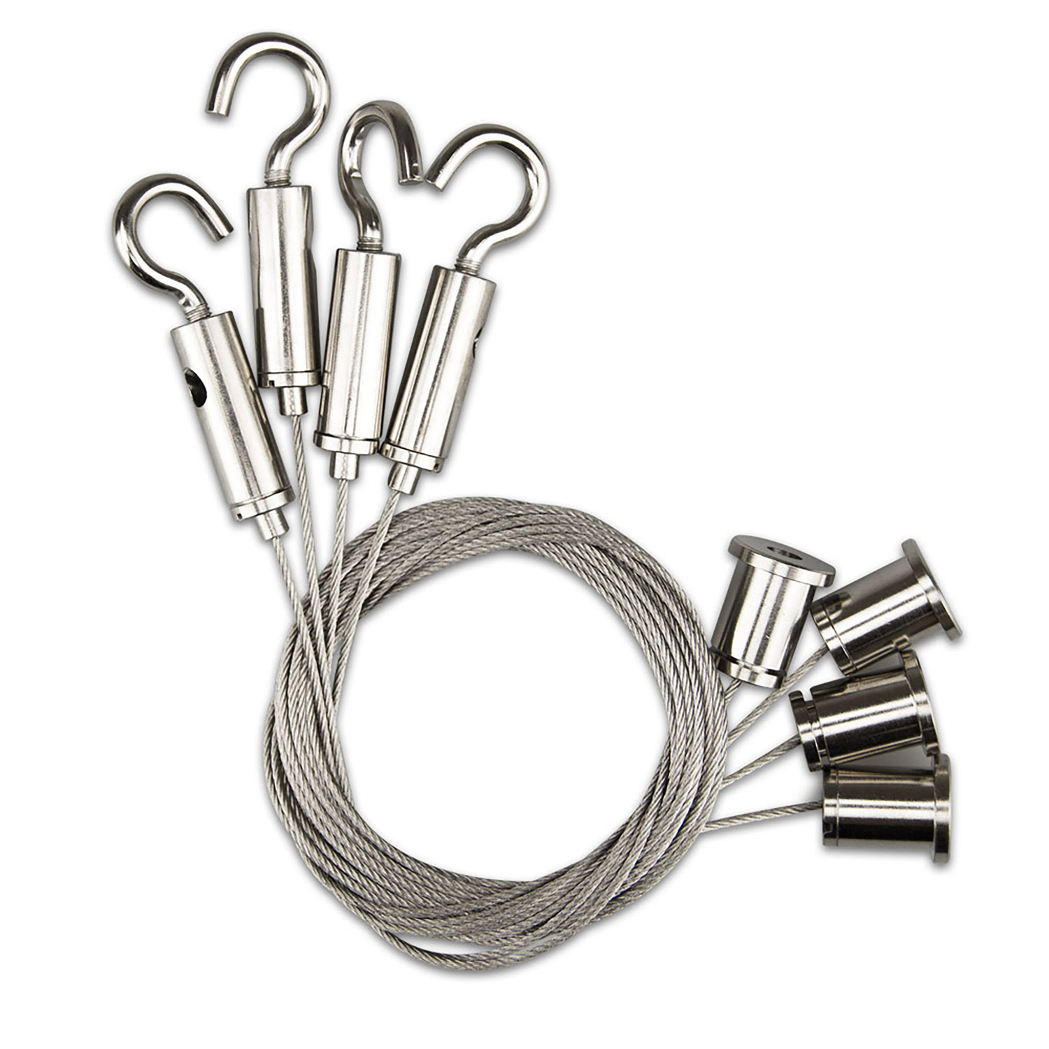 ISOLED Seilabhängung (4 Stk) mit Deckenverschraubung und Gegenstück mit Haken inkl. Stahlseile 1.000