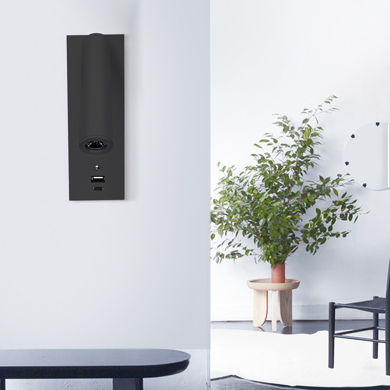 ISOLED LED Leseleuchte 3W schwarz mit USB-A und USB-C Ladebuchse warmweiß 3 Stufen dimmbar