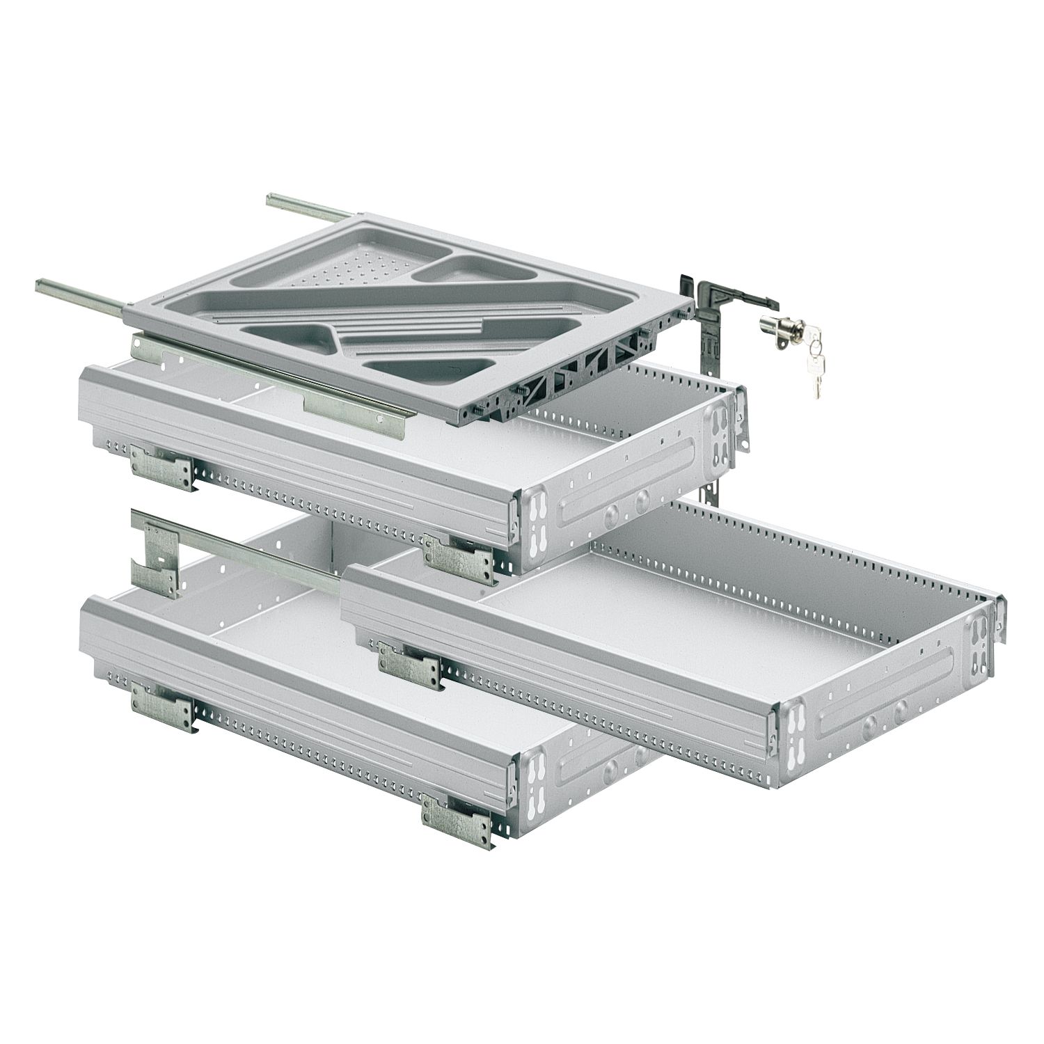 HETTICH Systema Top 2000 Container-Set Silent System, Teilauszug, ET 730 mm, alu