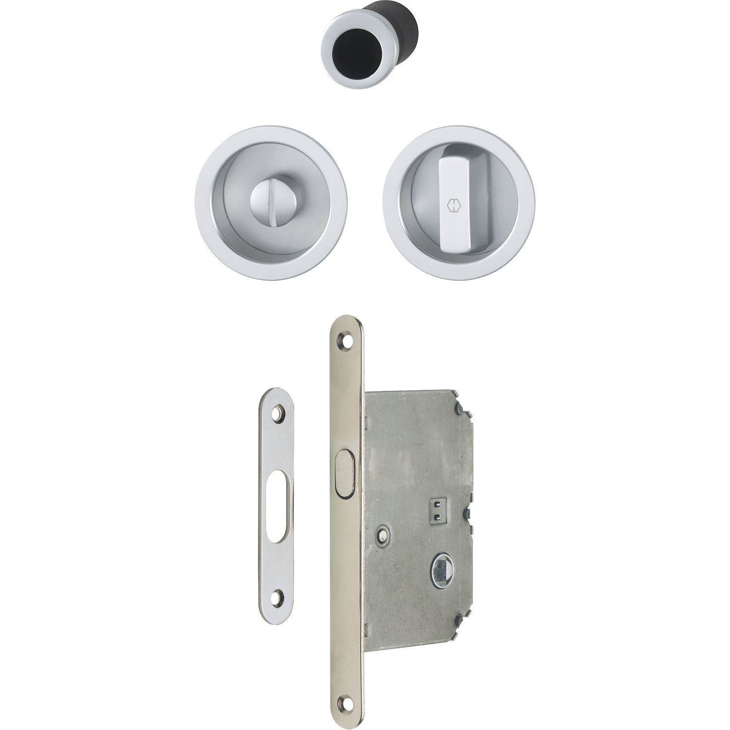 Hoppe HOPPE Schiebetürmuschel Set 4920 - WC mit Schloss, rund, verchromt satiniert