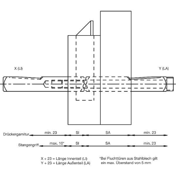 BKS Drückerstift geteilt 78430 Länge innen 30mm Länge außen 70mm Vierkant 9mm Stahl verzinkt