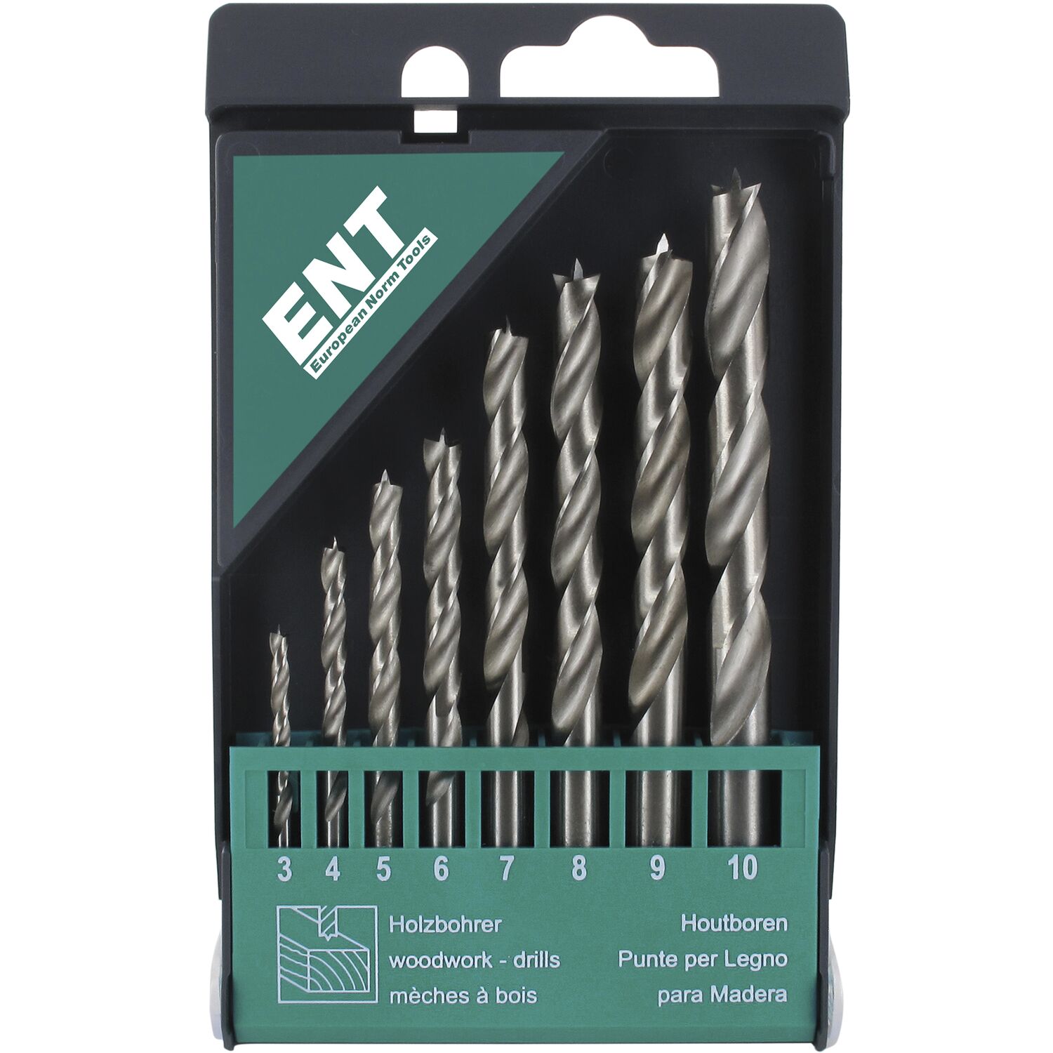 ENT Holzspiralbohrer-Kassette HSS-G Bohrer ø 3-10 mm 8-teilig
