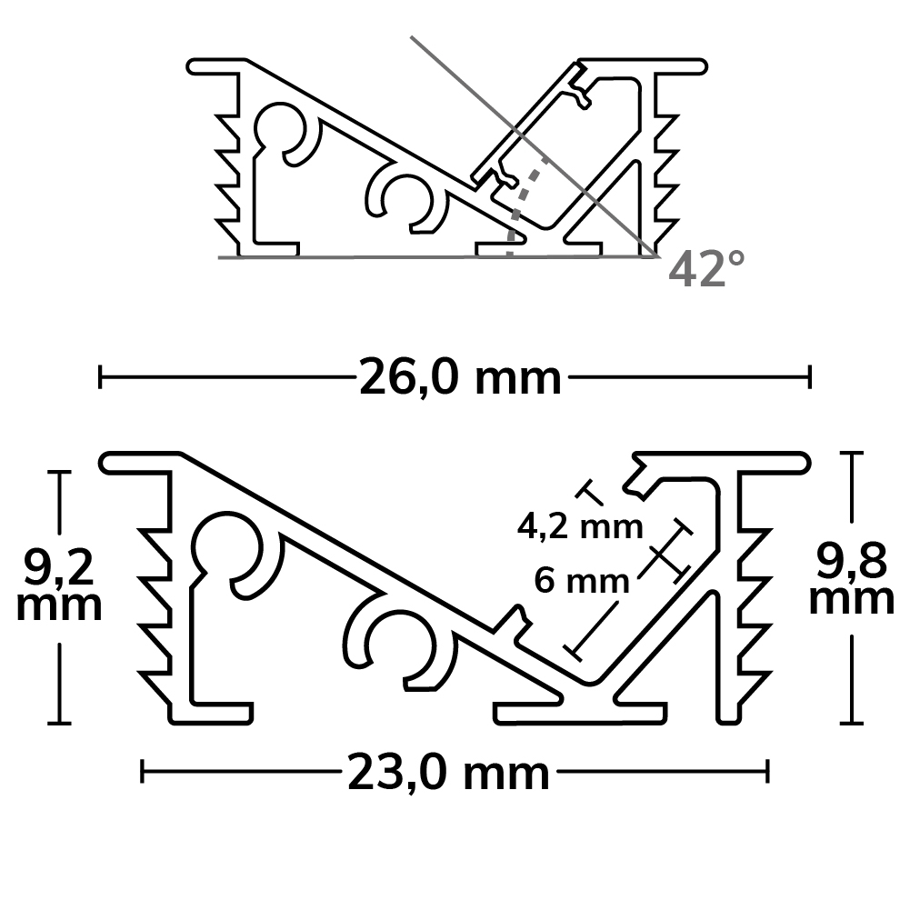 ISOLED LED Einbauprofil FURNIT6 D Aluminium schwarz RAL 9005 200cm