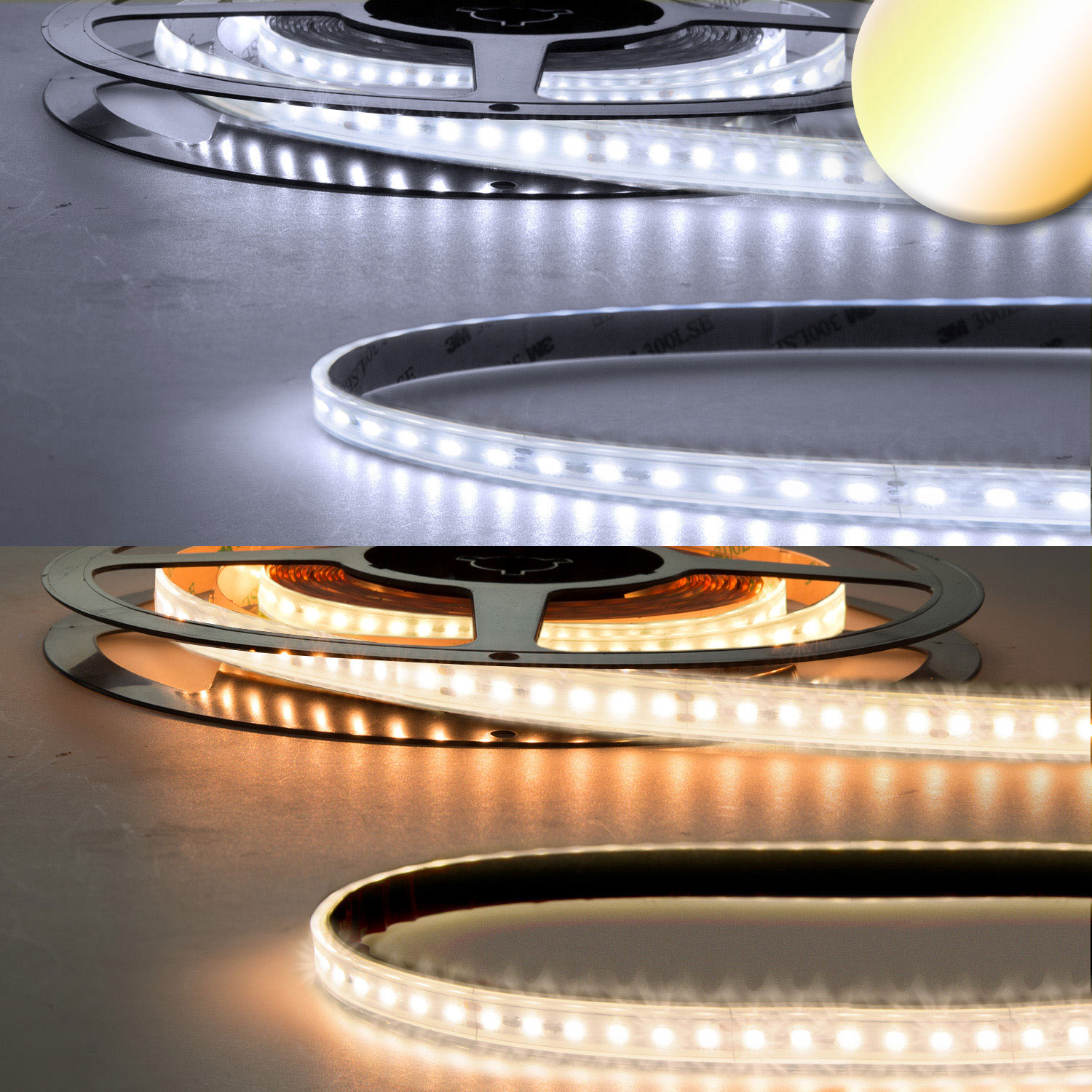 ISOLED LED CRI923/950 CCT Flexband 24V DC 10W ww | 10W kw IP68 5m Rolle 240 LED/m