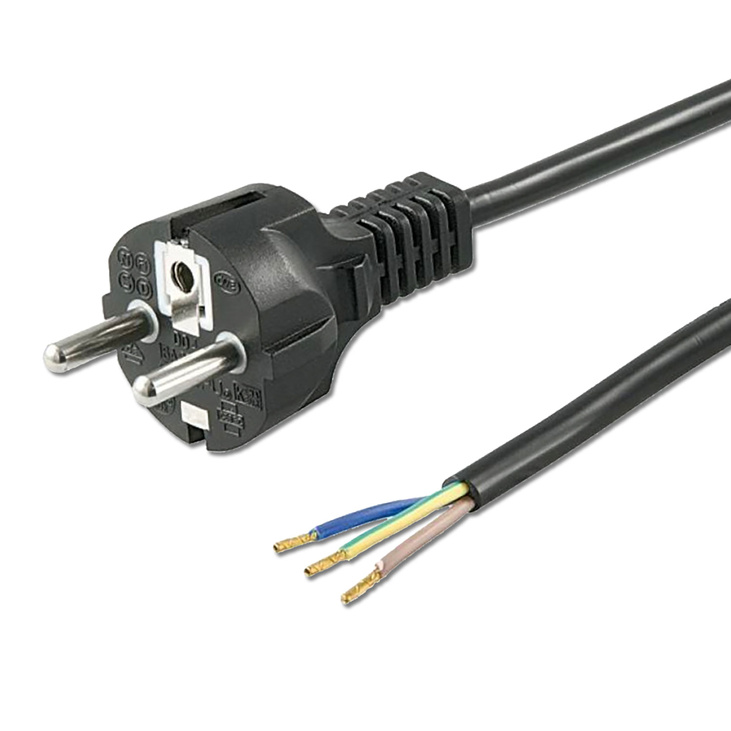 ISOLED Schutzkontakt-Stecker schwarz 1,5m lose Kabelenden