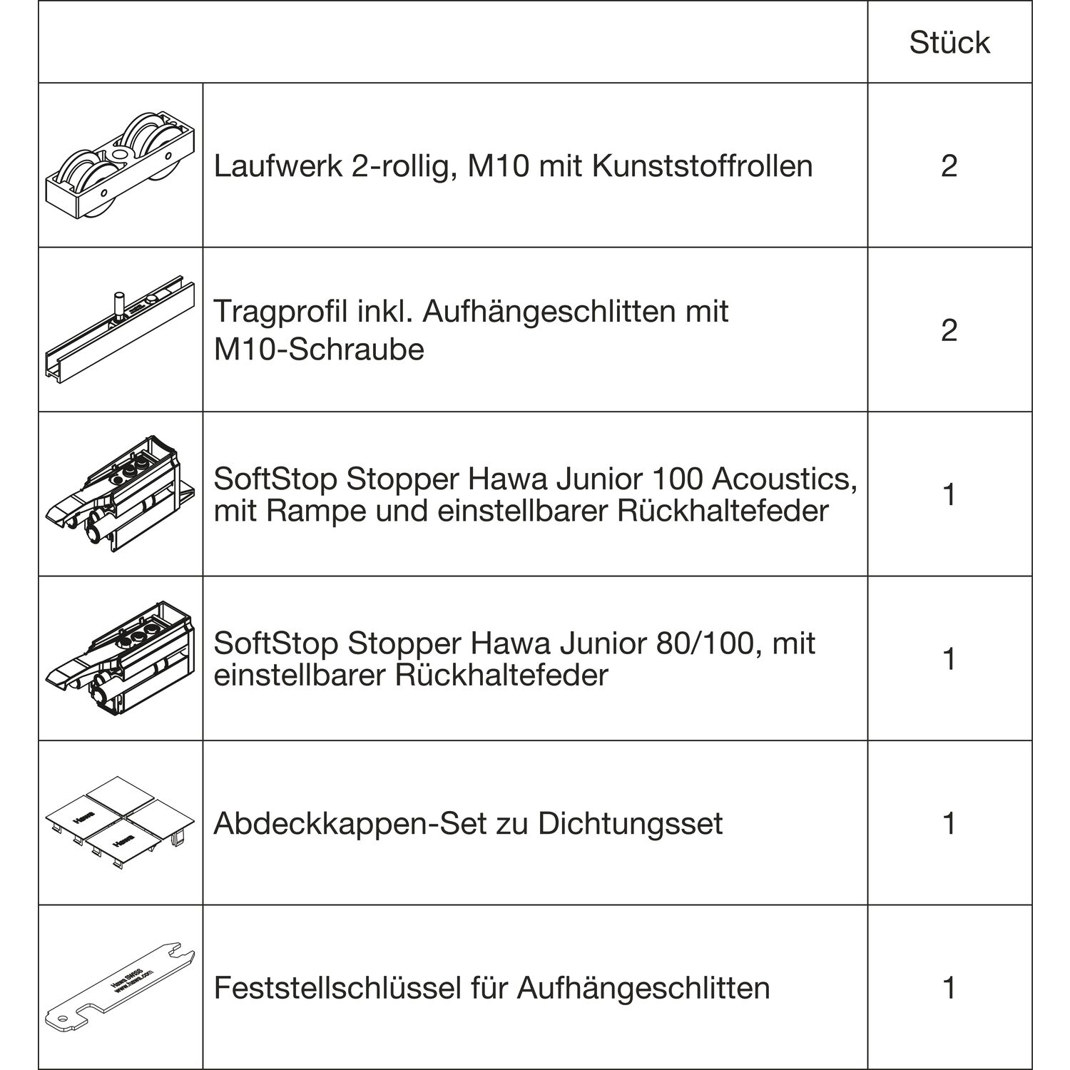 HAWA Junior 100/B Acoustics Beschlagset Holz SoftStop