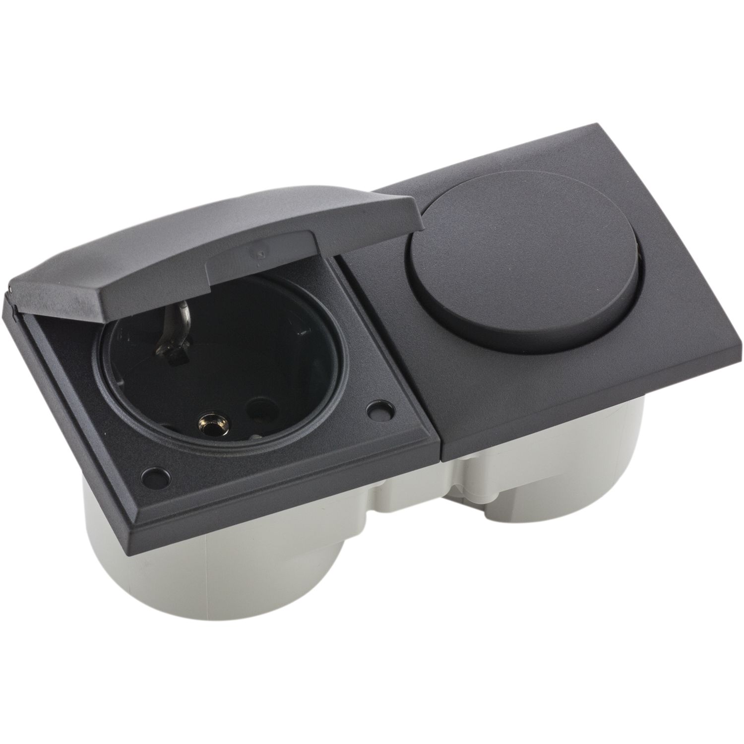 Berker Integro Flow Schalter/Deckel anthrazit + Steckdose anthrazit Berker Integro Flow Schalter/Deckel anthrazit + Steckdose anthrazit