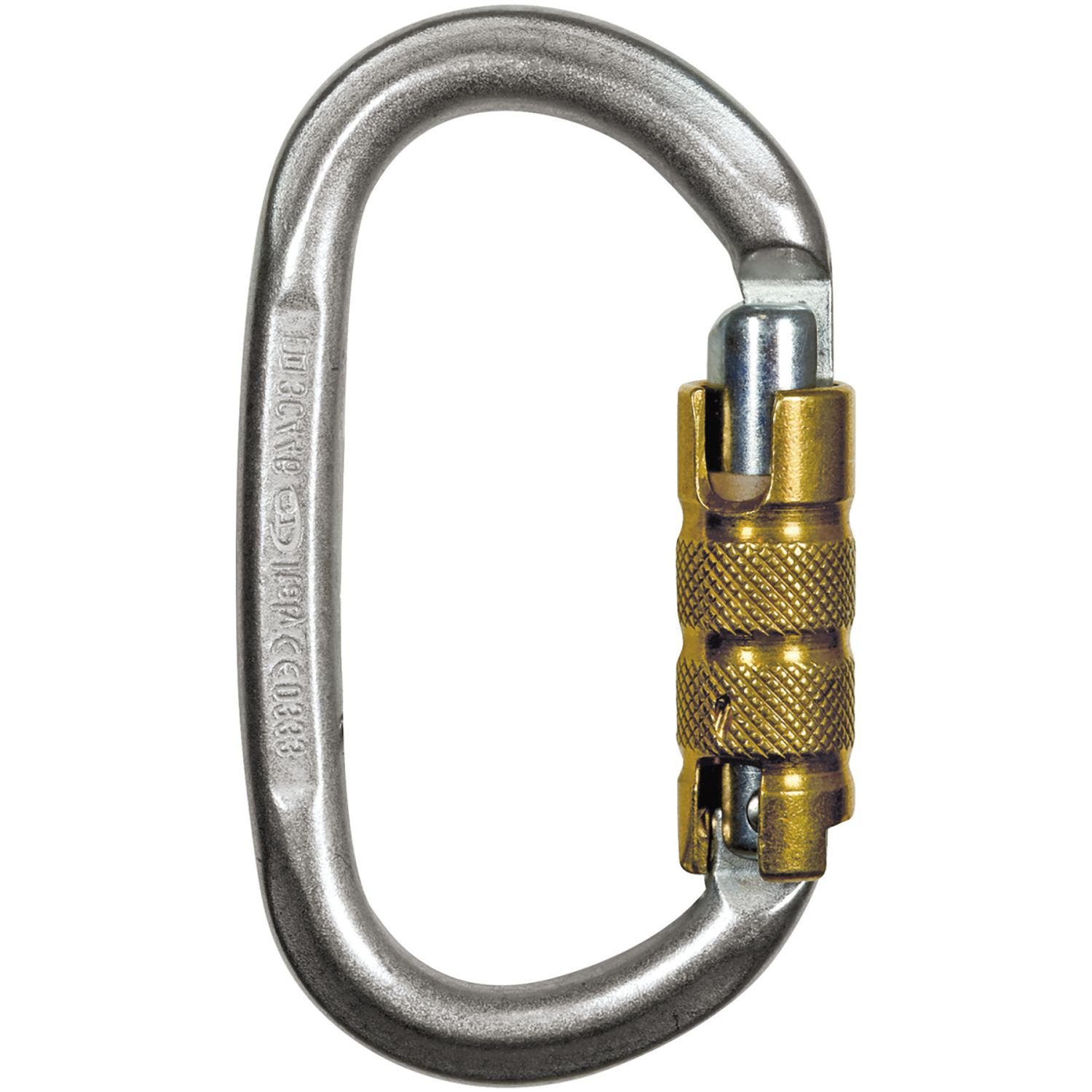 Teufelberger Trilock-Karabiner Stahl Oval EN 362 silber/gold Öffnungsweite 22 mm
