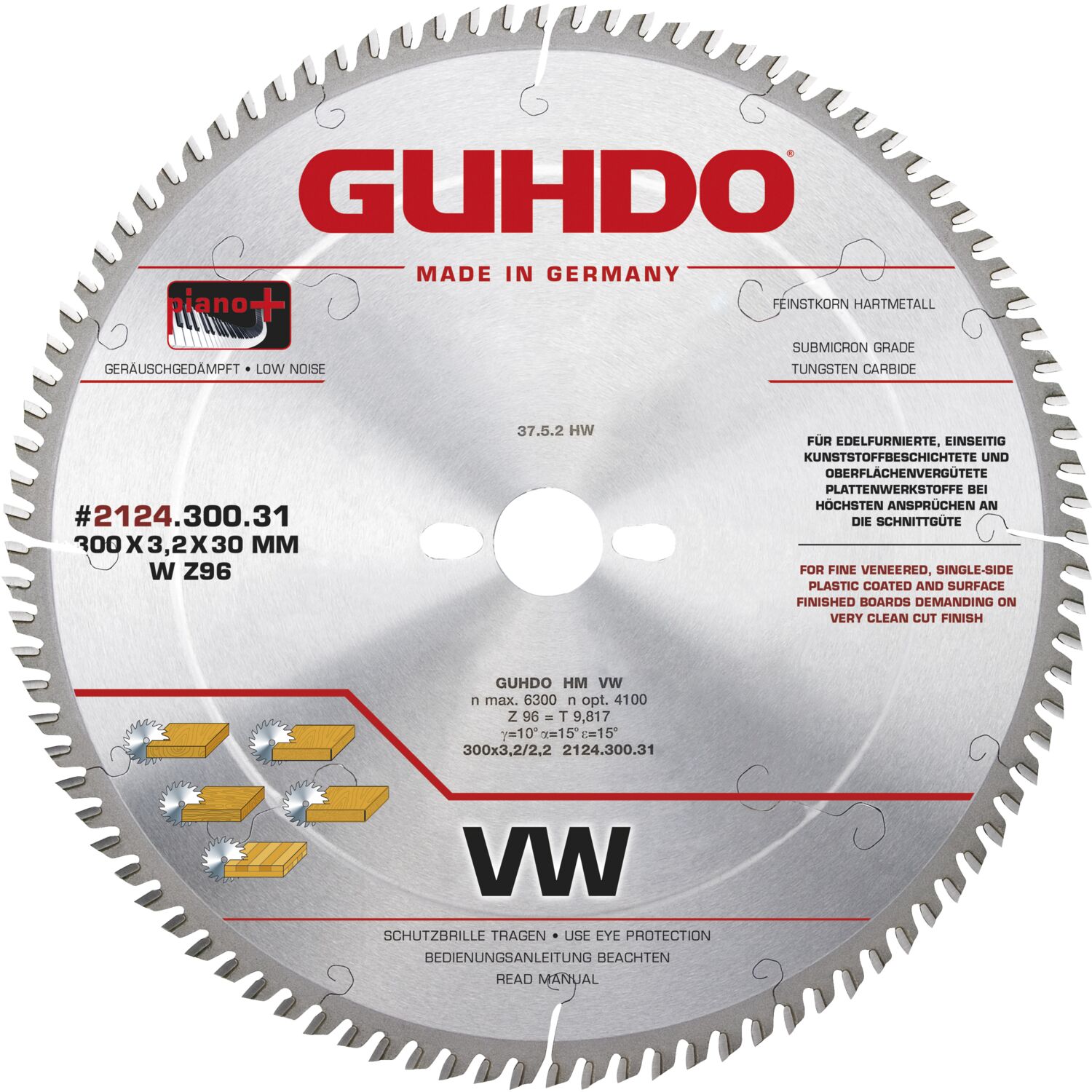 GUHDO HW-Standard-WZ-Kreissägeblatt 350x3,5x30 mm Z108 - Holz fein - Piano plus