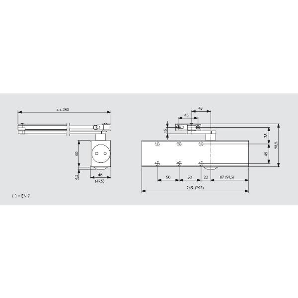 dormakaba Türschließer TS 83 mit Flachgestänge, EN 3-6, silber
