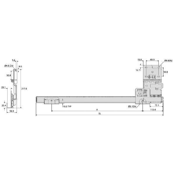 Accuride 1321 Beschlägegarnitur, Länge 456 mm, Stahl schwarz chromatiert