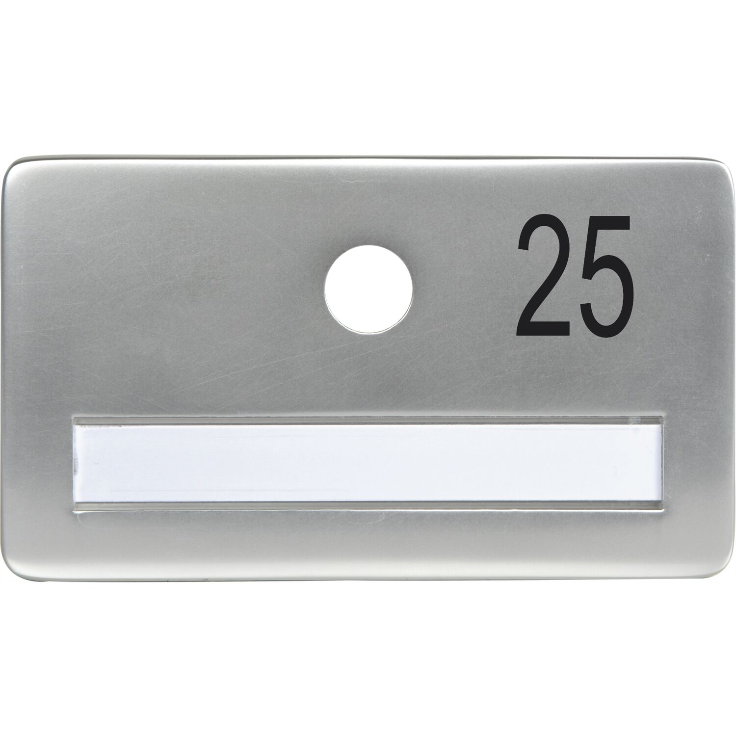 SOLIDO Namensschild ohne Spion, Bohrung ø 14, Alu silber eloxiert, Gravur Nr. 25