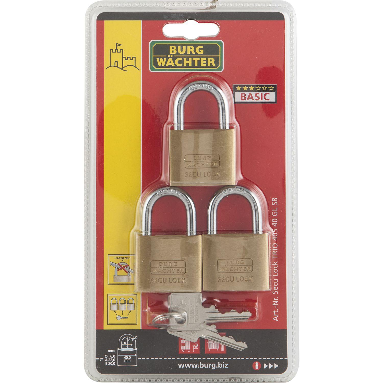 Burg-Wächter Vorhangschlossset 405 Trio gleichsperrend, 40 mm