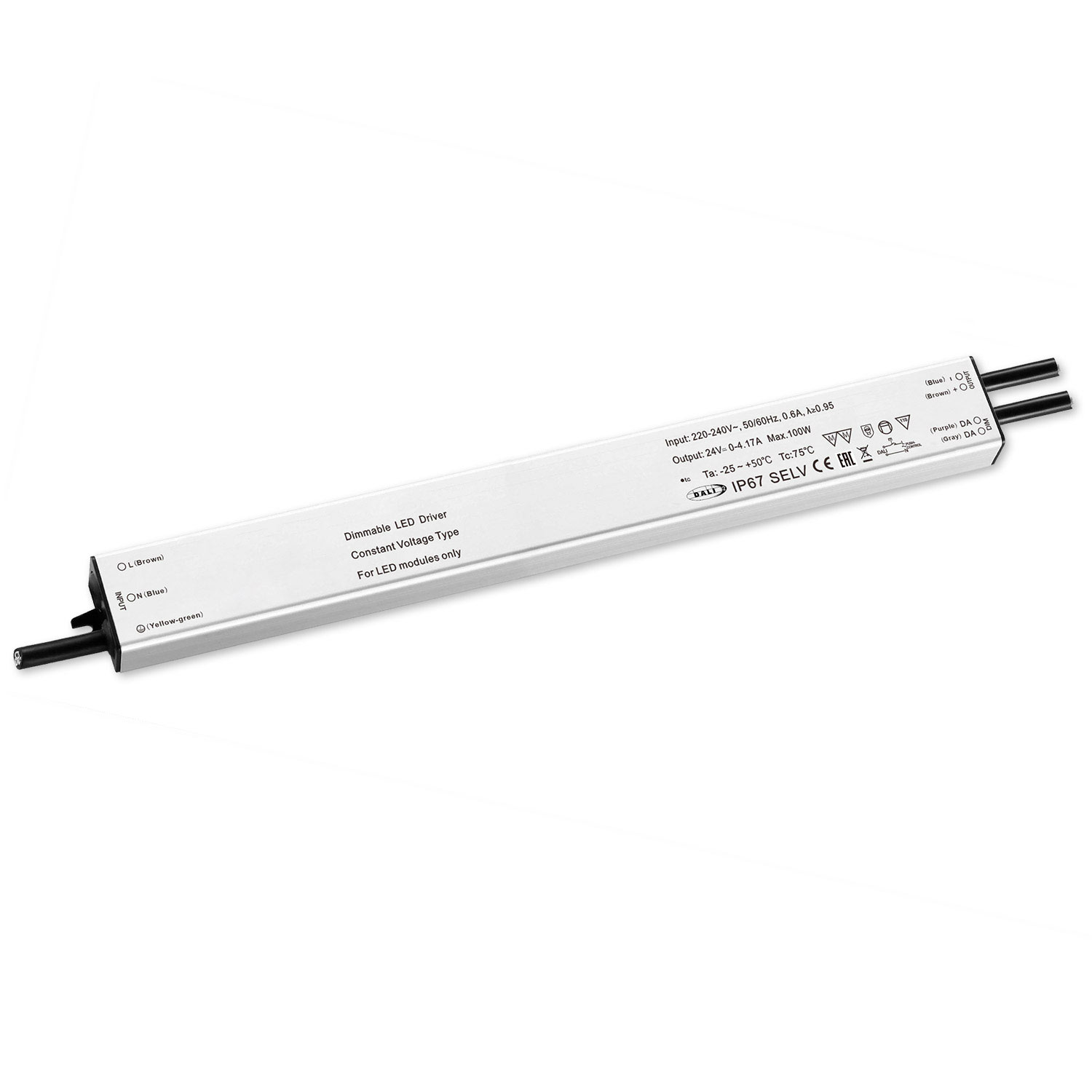 ISOLED LED PWM-Trafo 24V/DC 0-100W Push/DALI-2 dimmbar IP67 SELV flach ultraschmal