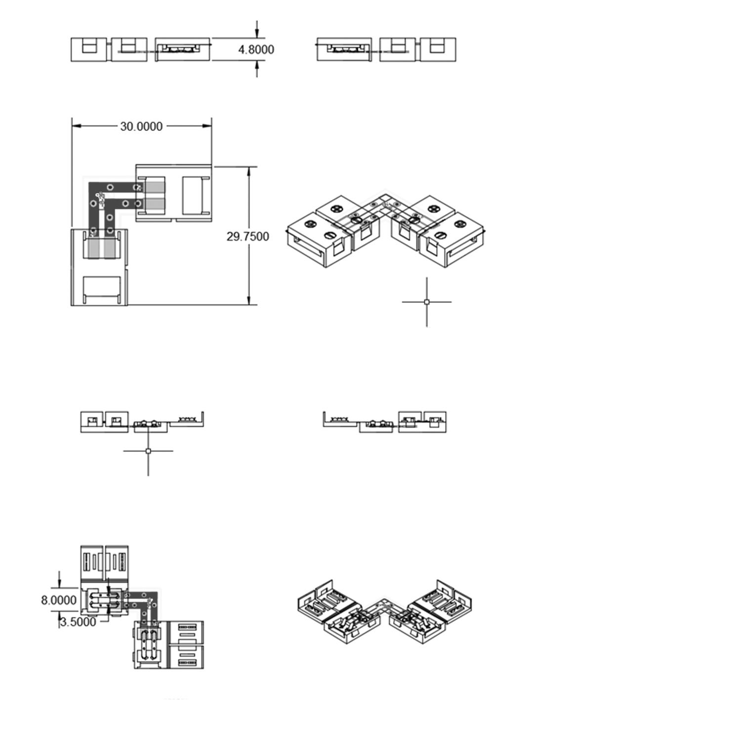 ISOLED Clip-Eck-Verbinder (max. 5A) C1-28 für 2-pol. IP20 Flexstripes mit Breite 8mm Pitch >12mm