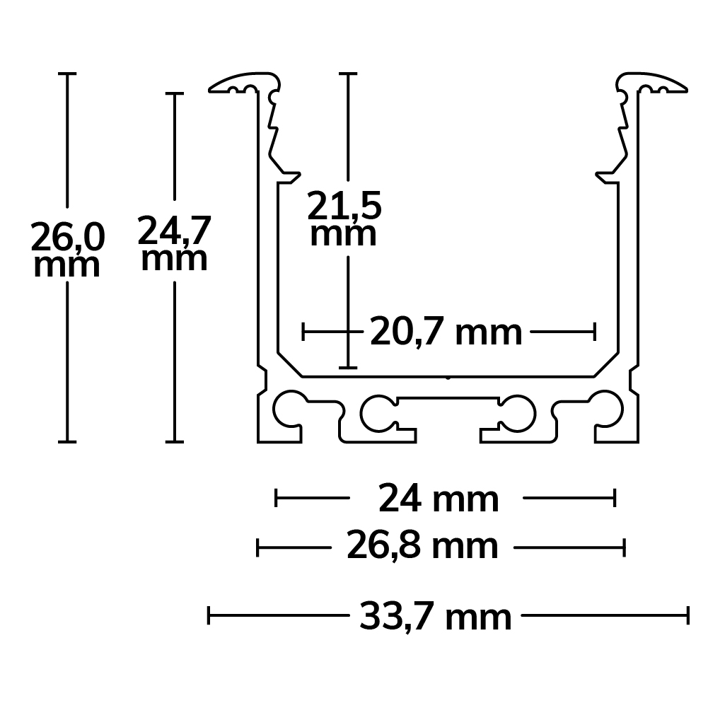 ISOLED LED Einbauprofil DIVE24 Aluminium schwarz RAL9005 200cm