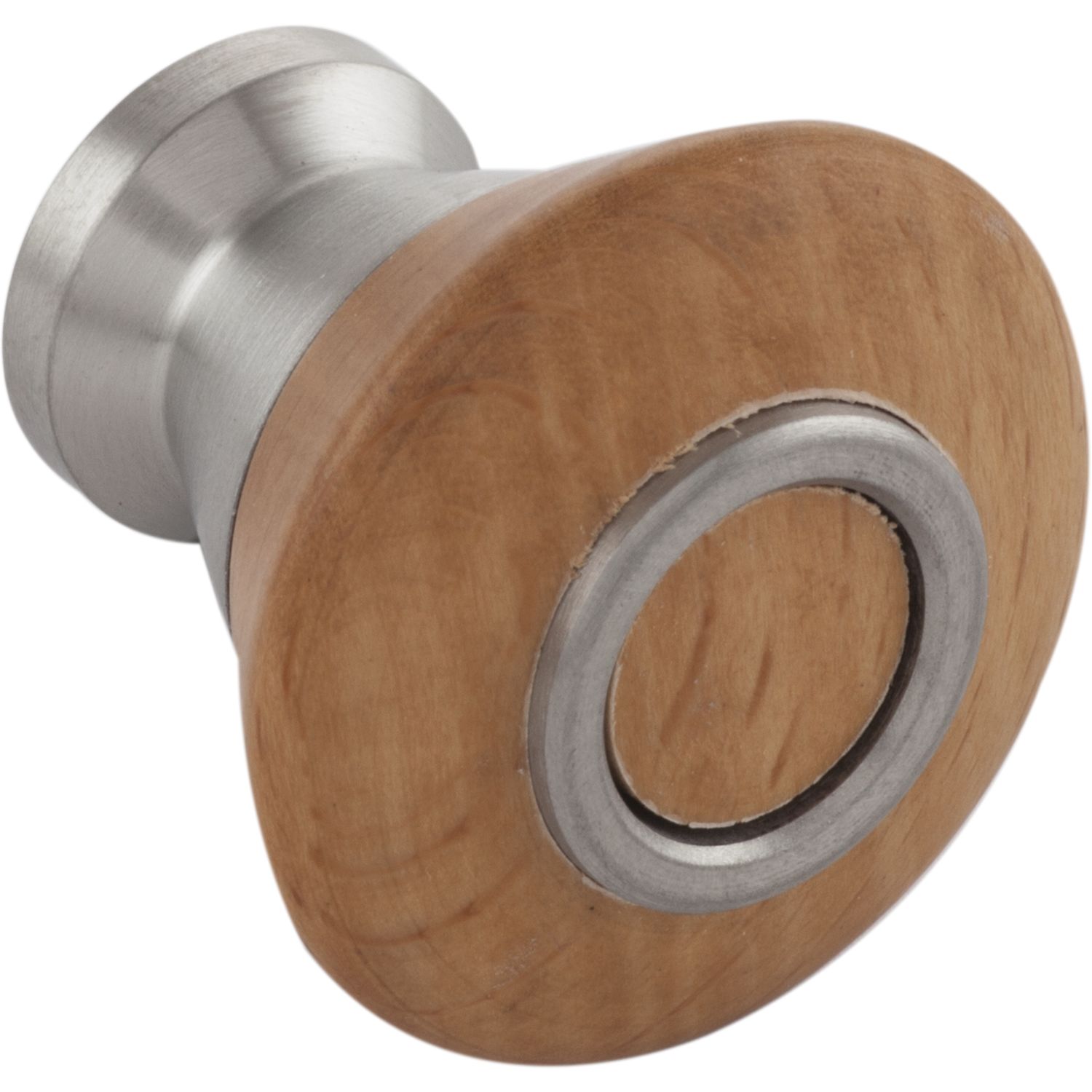 Knopf Ladon ø 33 mm, Buche gedämpft natur lack./Sockel, Ring Edelstahl gebürstet ()