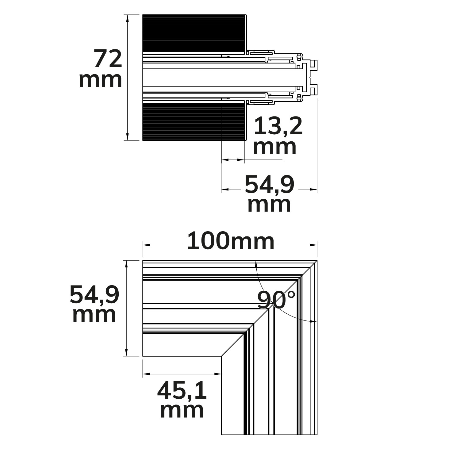 ISOLED Track48 Eckschiene 90° vertikal für Trockenbauschiene weiß nicht stromführend