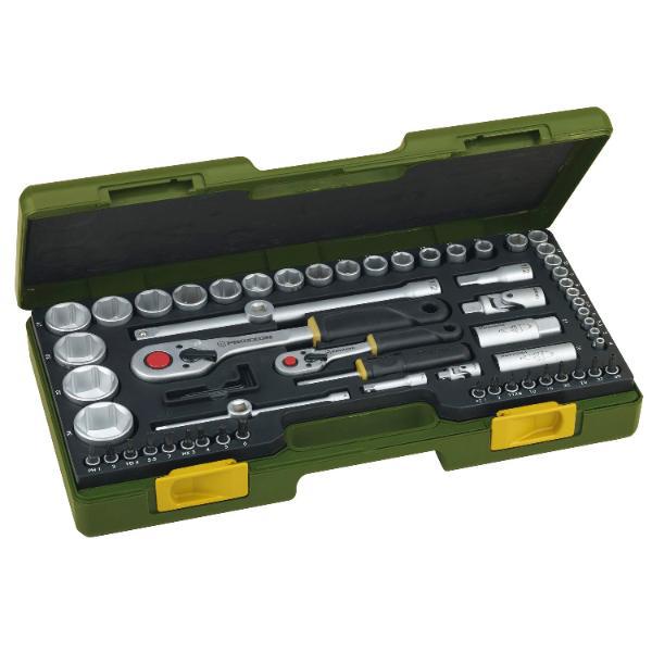 Proxxon Steckschlüssel-Satz 1/4"+1/2"vierkant mit Umschaltknarre 65-teilig