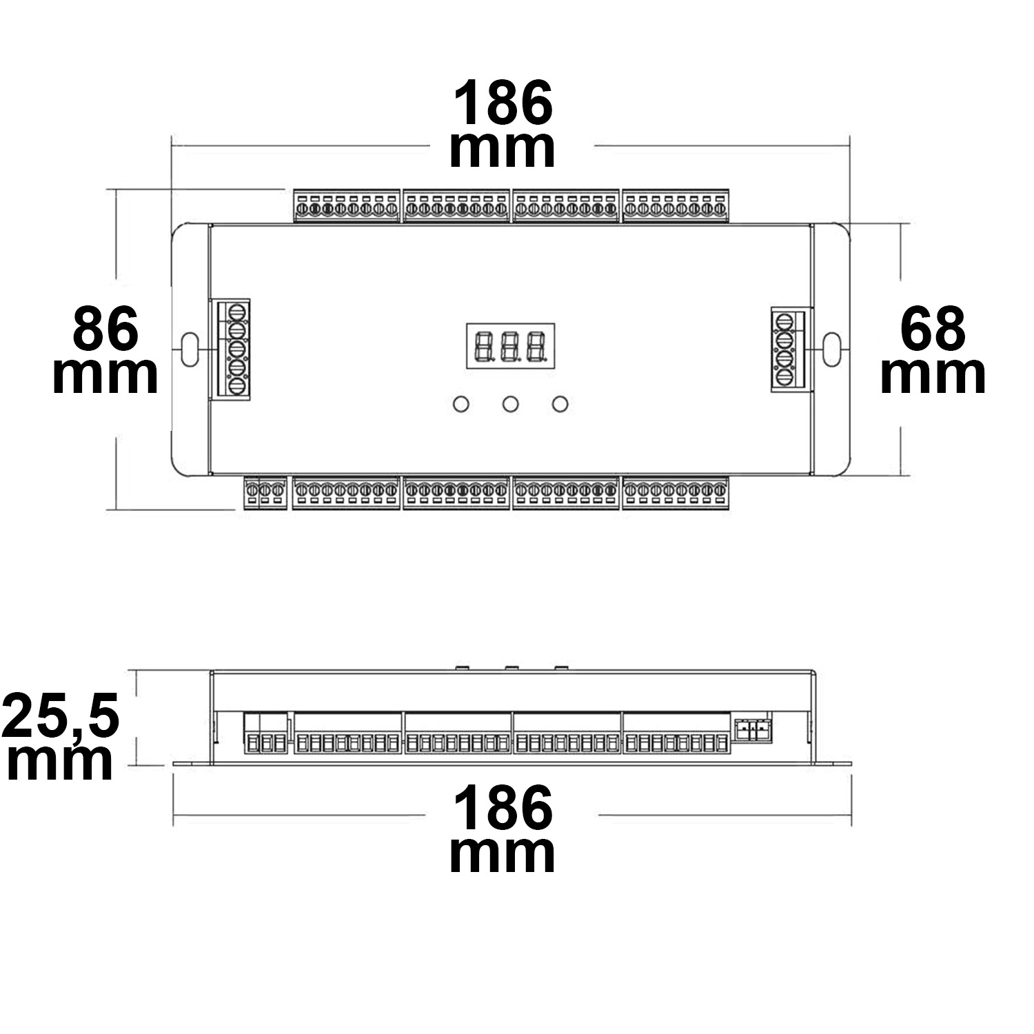 ISOLED Treppen-Effekt PWM-Dimmer 5-24V DC 32x1A + SPI-Output 2 PIR Sensor + 2 Push-Tast Eingänge