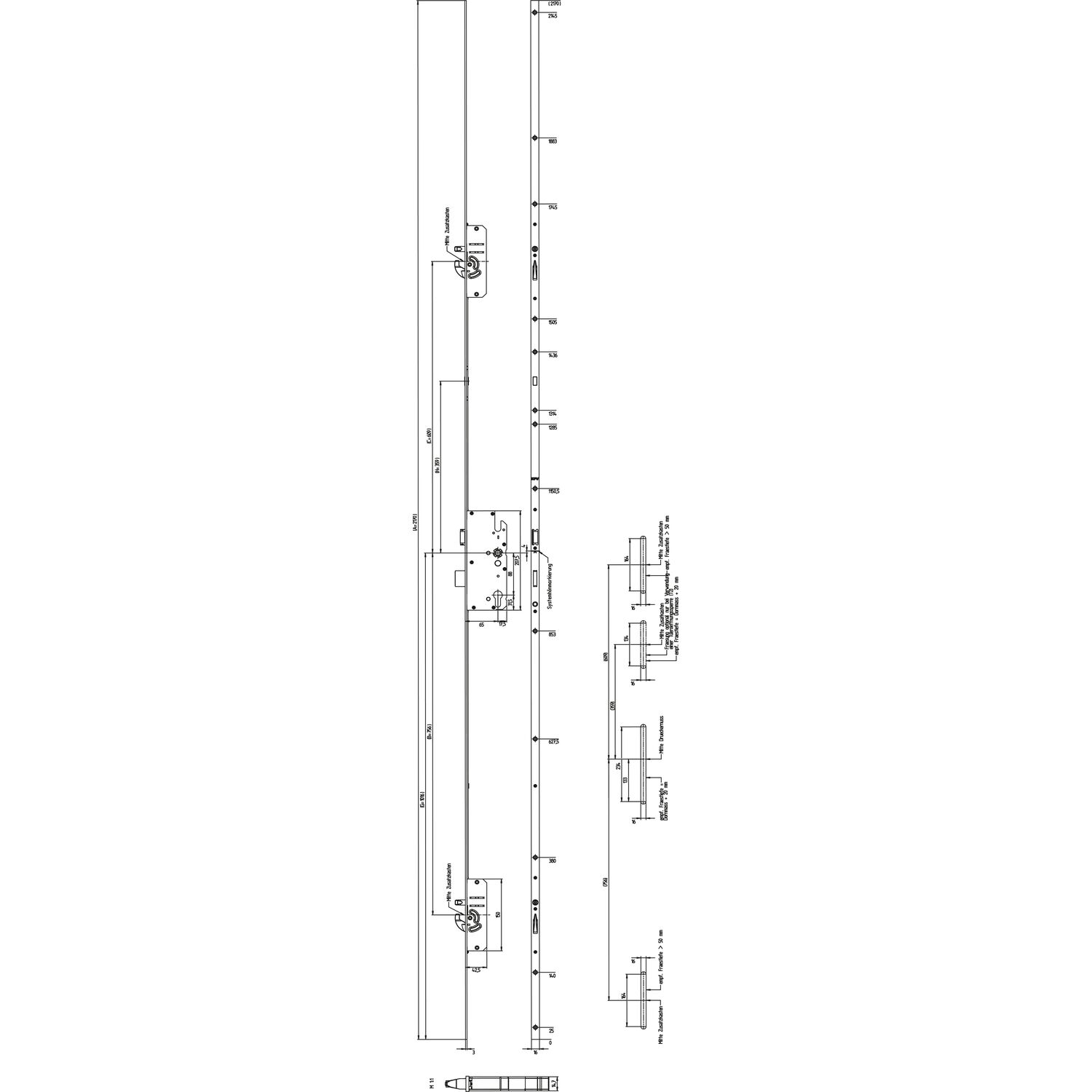 KFV MFV-Schloss BS 2600 f. niedrige Türen ÖNORM,DM 65,Stulp 16mm,silber verzinkt