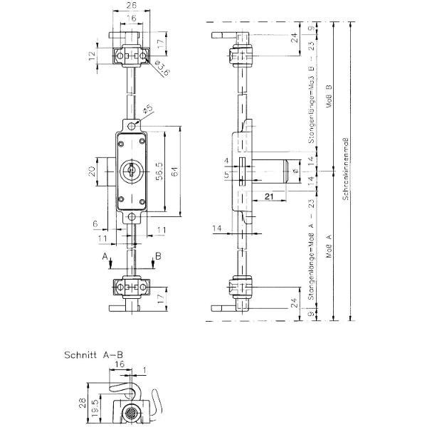 Hekna Drehstangenschloss 321 für Rahmentüren rechts, Zamak