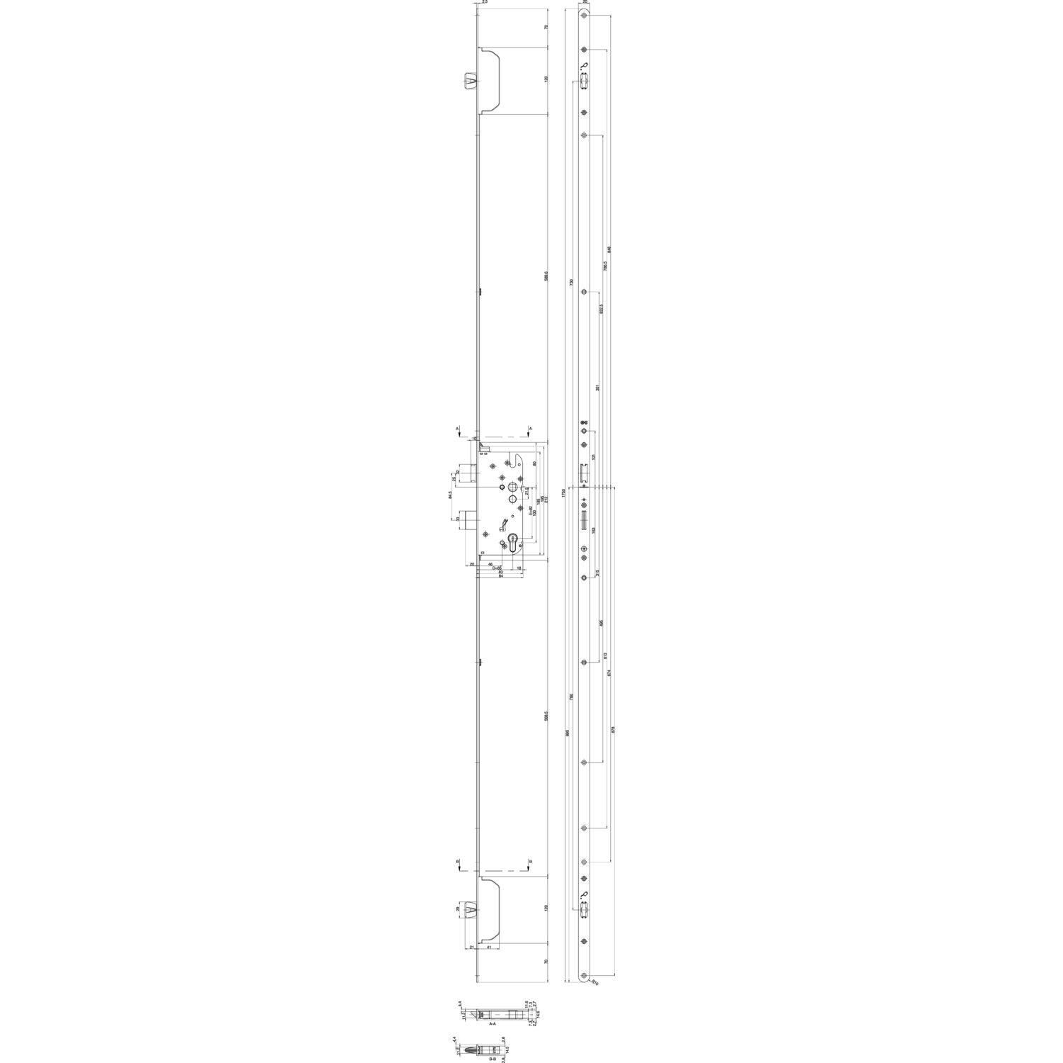 GU MFV-Schloss Secury MR2 DIN, DM 65, Stulp 1750 x 20 x 2,5mm rund,silberfärbig