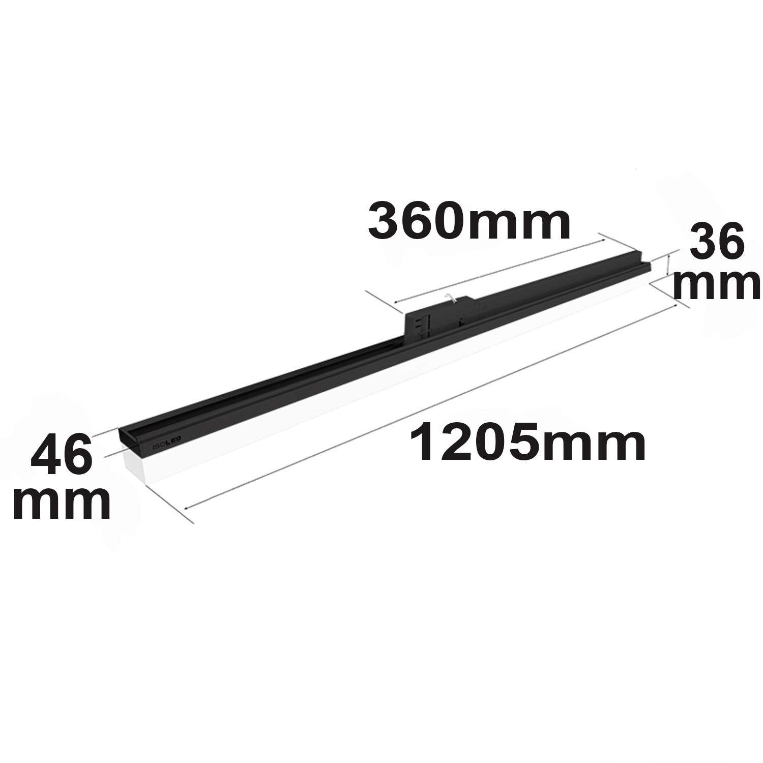 ISOLED 3-Phasen Linearleuchte 1200mm 40W 110° schwarz matt 3000K