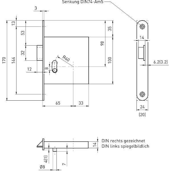 BMH Zusatzfalle 1030 1-flg. EN 179, DM 65, rechts, Stulp 170 x 24 mm, Edelstahl