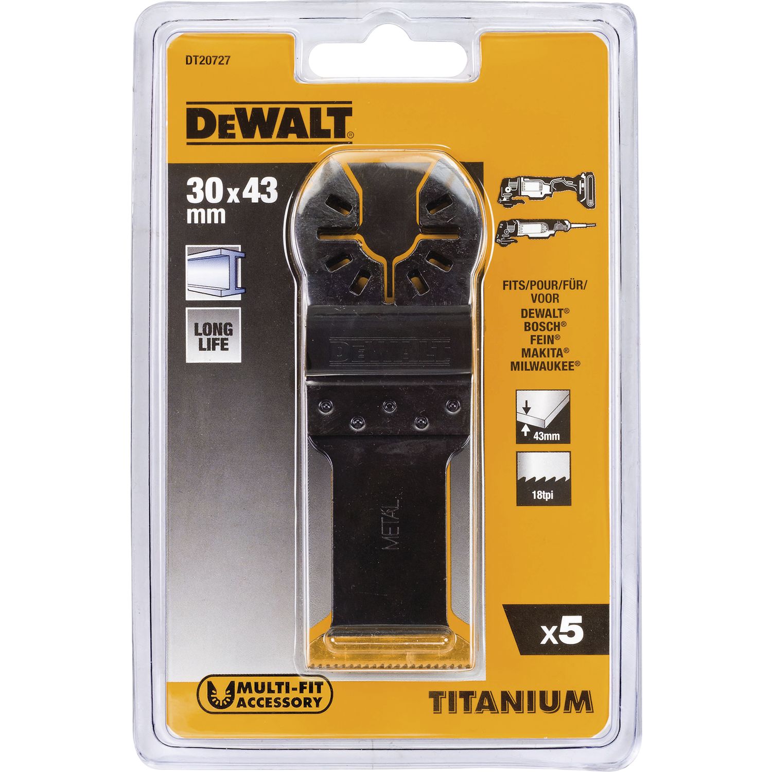 DeWalt Multi Tool Sägeblatt Titan DT 20727 Breite 30mm Länge 43mm (5 Stück)