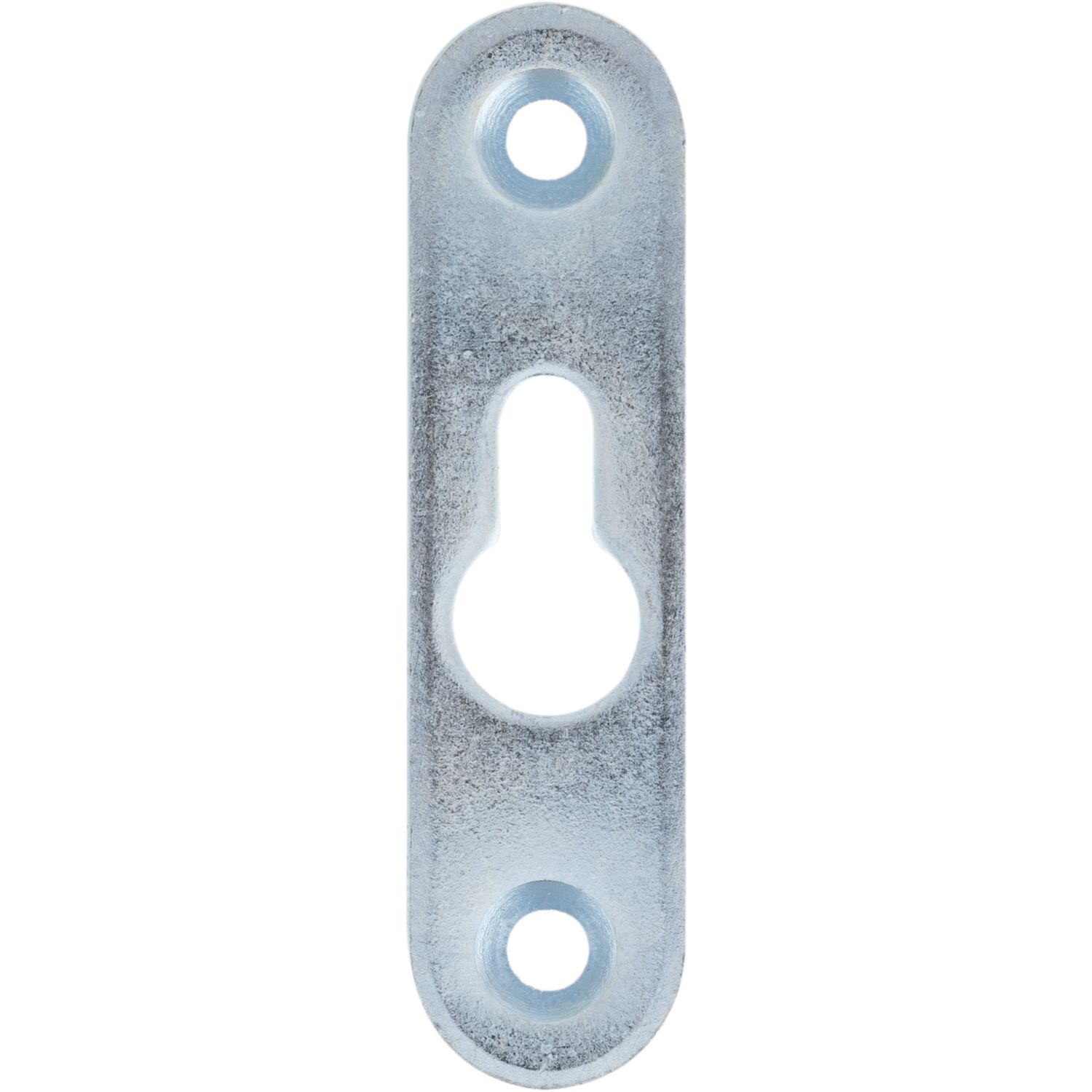 Linsen-Bettbeschlagplatte, 70 x 18 x 3 mm, 1 Schlüsselloch, Stahl verzinkt Linsen-Bettbeschlagplatte, 70 x 18 x 3 mm, 1 Schlüsselloch, Stahl verzinkt
