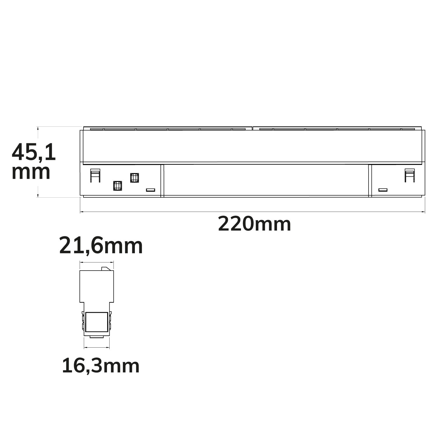 ISOLED Track48 Wallwasher 22cm schwarz 12W 100° asymetrisch 48V DC 3000K CRI90