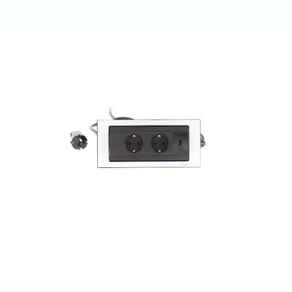 EVOline BackFlip, 2 Stk. Schukosteckdosen, USB-A-Charger, Glas weiß